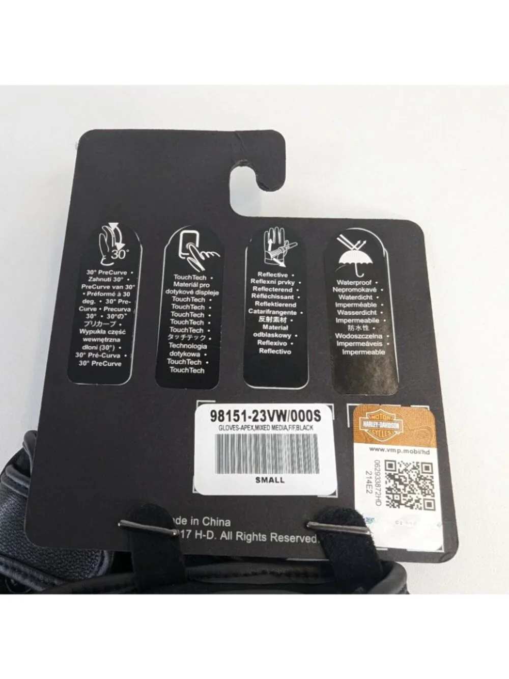 Harley-Davidson Small Black Apex Mixed Media Gloves Touchscreen Waterproof
